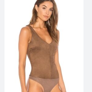 BCBGMaxAzria Tan Suede Bodysuit